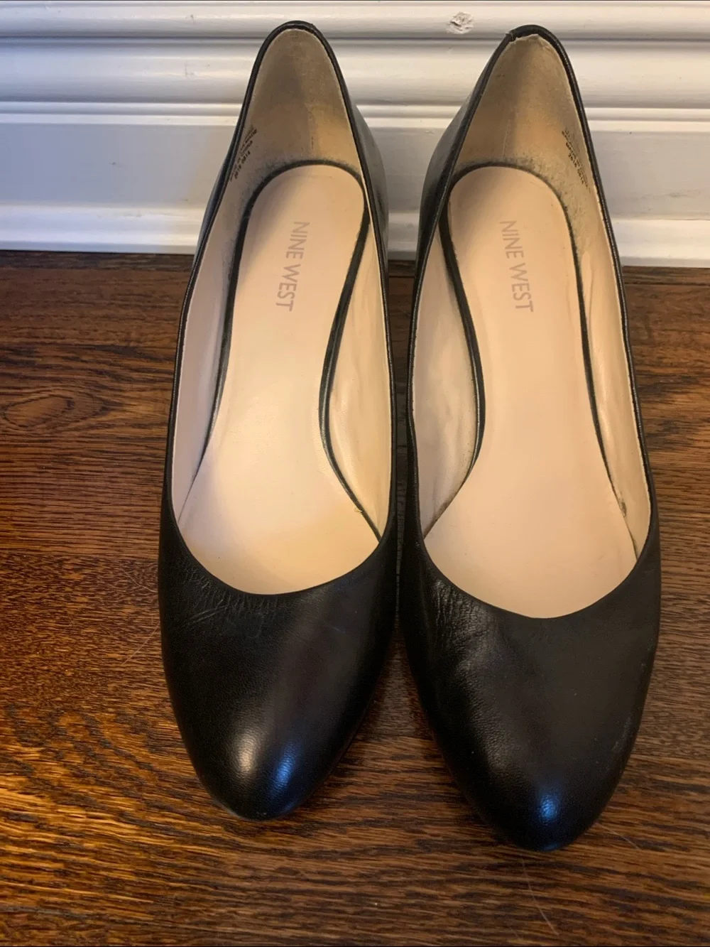 Nine West Black Leather Wedge Pumps
